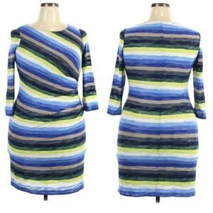 Muse Bandage‎ Bodycon Textured Striped Watercolor Long Sleeve Dress Sz 14
